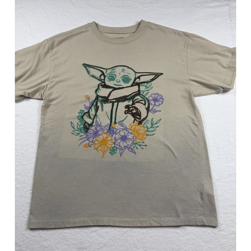 Star Wars Shirt Freeze Baby Yoda Embroidered Front Sz S Tshirt Beige Hippie Boho